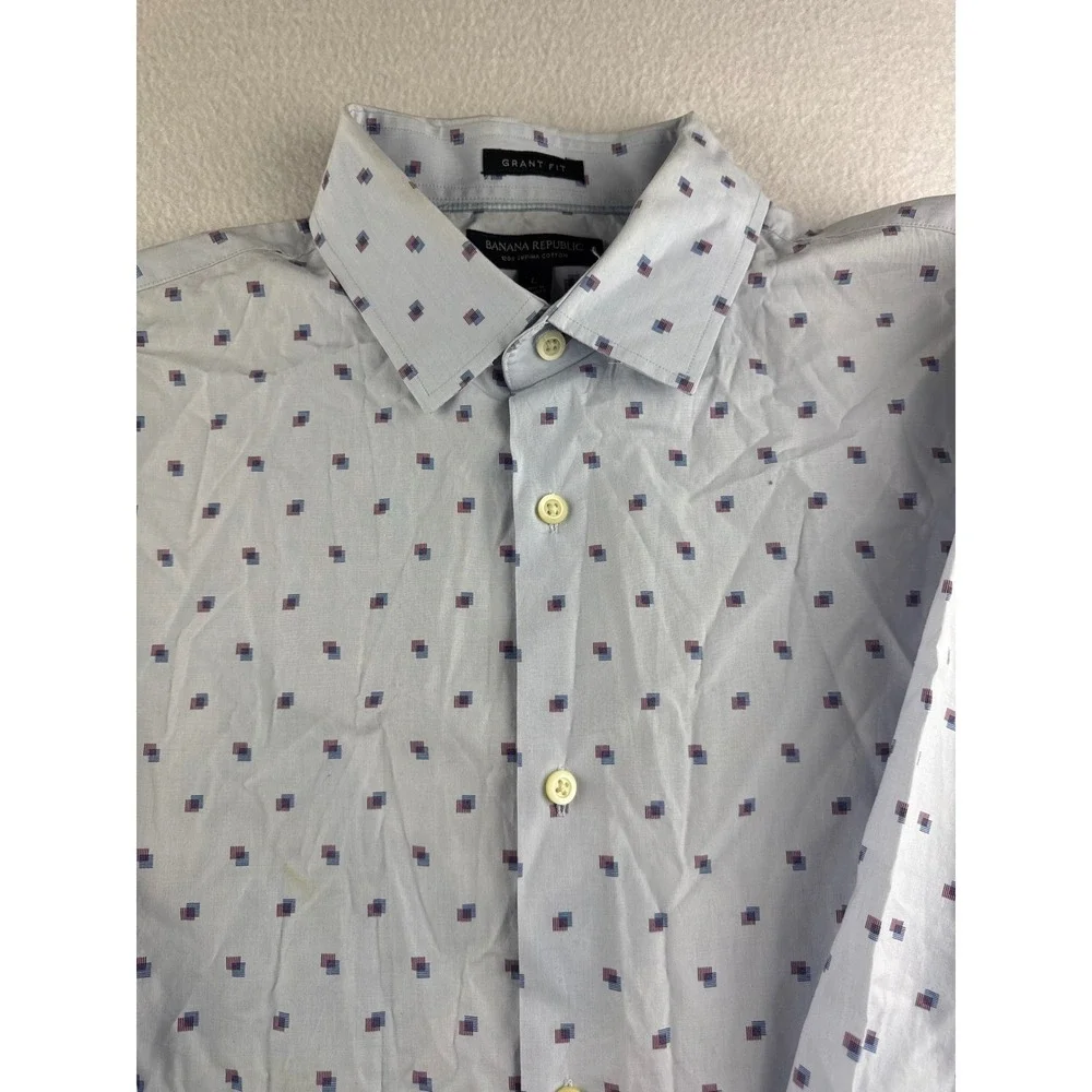 Banana Republic Grant Fit Mens Large Blue Geometric 120s Supima‎ Cotton Shirt